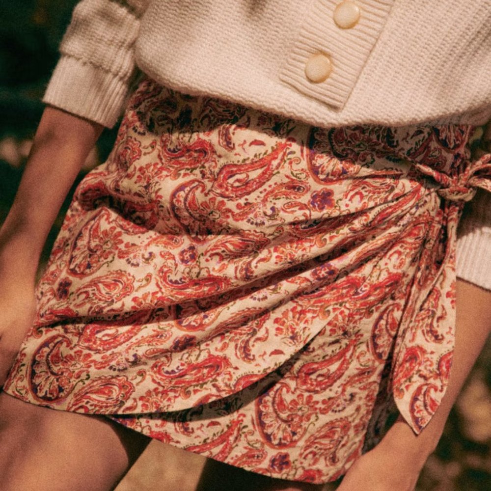 NWOT, Sezane Pacome Paisley Riviera Wrap Skirt, 2/34, fits like a 4